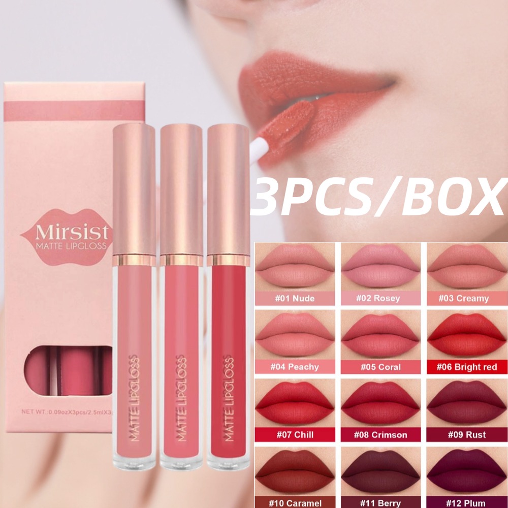 Matte Velvet Lip Tint Long Lasting - 3 개/대 누드 립 글로스 매트