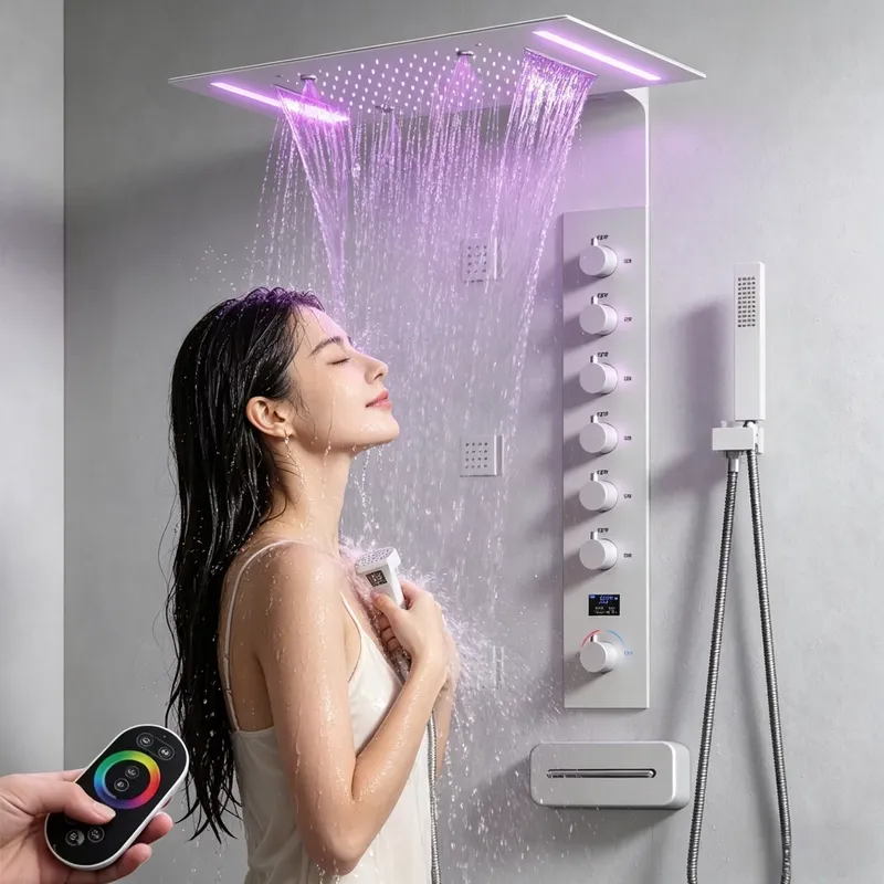 럭셔리 스마트 천장 샤워 시스템 LED 온도조절 레인폴 - Massage 리뷰 및 가격